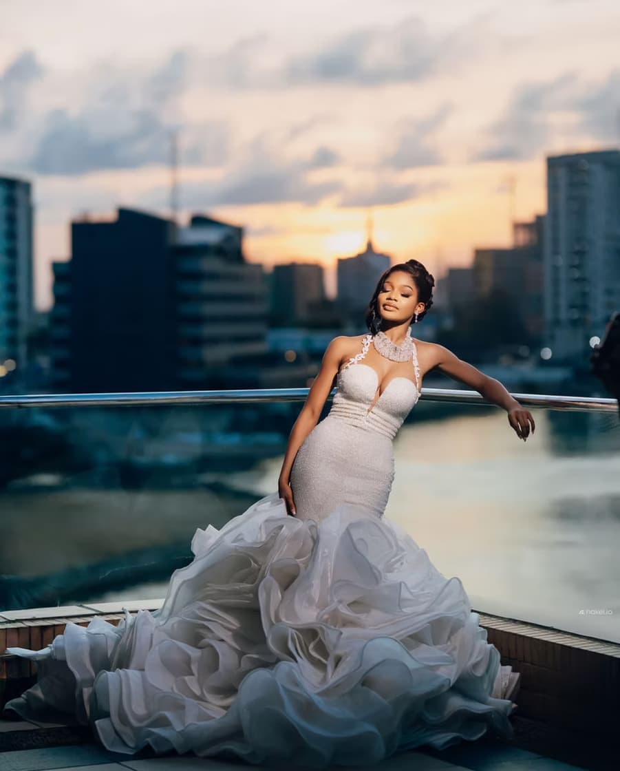 Bride wearing a structured couture gown