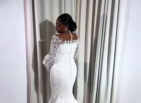 Packaged couture gown prepared for international delivery